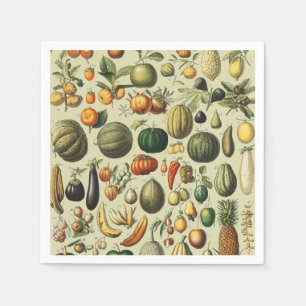Vintage Französische Botanische Obstplakate Kunst Serviette