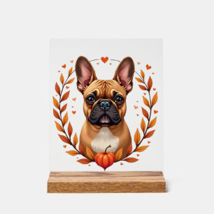 Vintage Französische Bulldogge mit Herbstlaubkranz Acrylschild