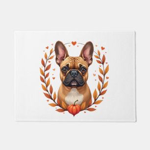 Vintage Französische Bulldogge mit Herbstlaubkranz Fußmatte