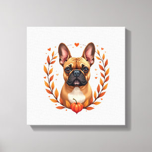 Vintage Französische Bulldogge mit Herbstlaubkranz Leinwanddruck