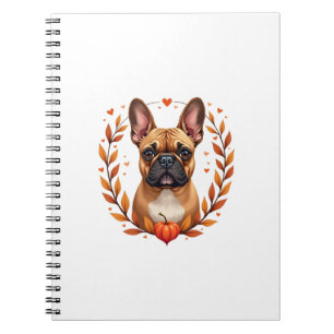 Vintage Französische Bulldogge mit Herbstlaubkranz Notizblock