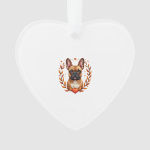 Vintage Französische Bulldogge mit Herbstlaubkranz Ornament