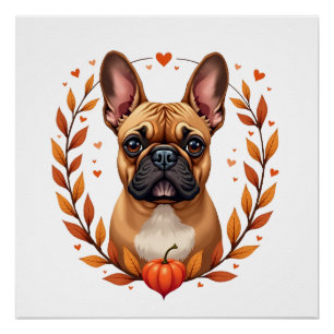 Vintage Französische Bulldogge mit Herbstlaubkranz Poster