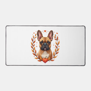 Vintage Französische Bulldogge mit Herbstlaubkranz Schreibtischunterlage