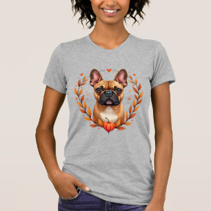 Vintage Französische Bulldogge mit Herbstlaubkranz T-Shirt