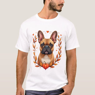 Vintage Französische Bulldogge mit Herbstlaubkranz T-Shirt