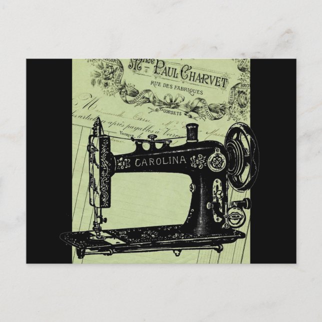 Vintage französische Chic-Nähmaschine Postkarte (Vorderseite)