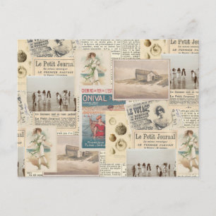 Vintage französische Collage-Postkarte am Meer Postkarte