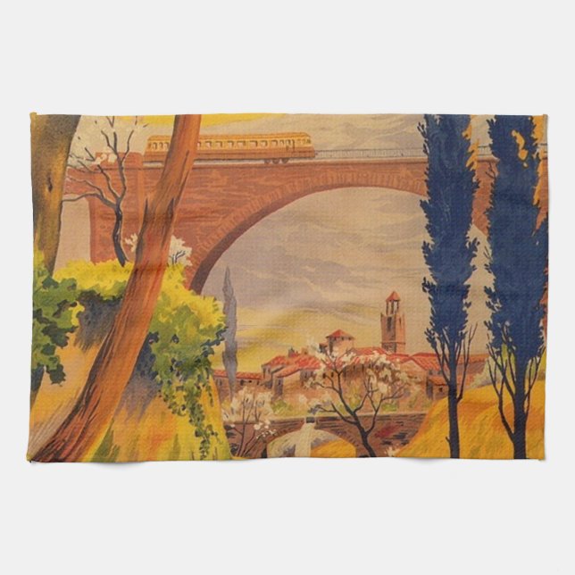 Vintage französische Eisenbahn Geschirrtuch (Horizontal)