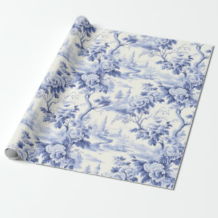 Vintage-französische Floral-Toile-Blau Geschenkpapier