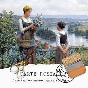 Vintage-französische Frauen pflücken Blumen-Seiden Seidenpapier