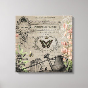 Vintage französische Gartenschmetterling gedehnte  Leinwanddruck