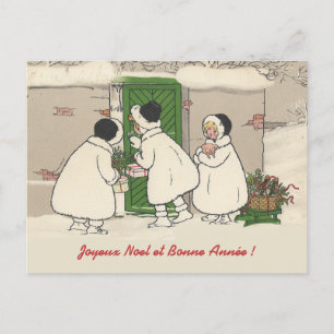 Vintage französische Geschenk Mädchen Weihnachts-P Feiertagspostkarte