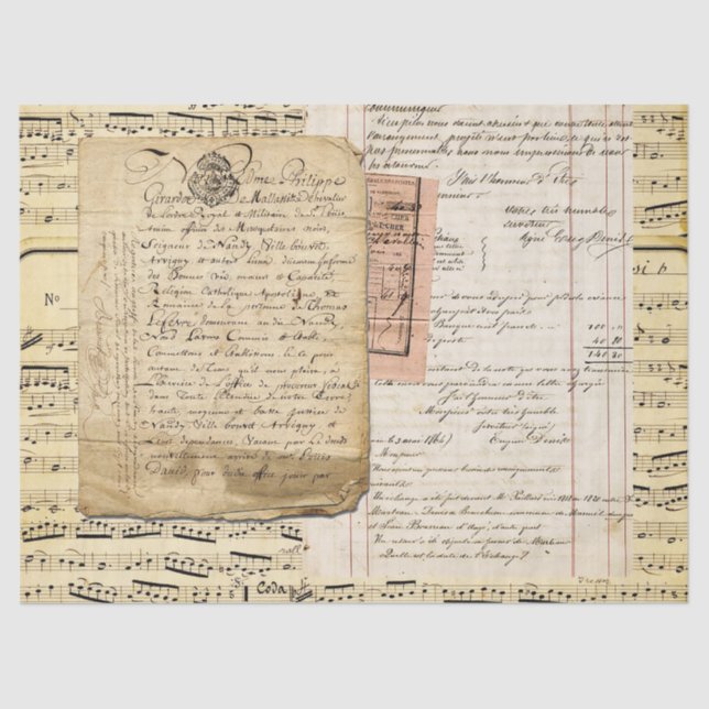 Vintage französische Handschrift mit Notenschrift Seidenpapier (Vorderseite)