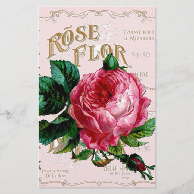 Vintage französische Handschrift Paris Rose Rosa h Briefpapier (Vorderseite)