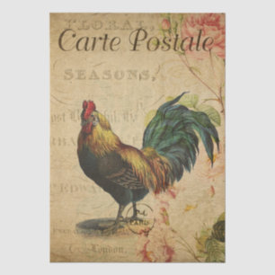 Vintage französische Hühner-Decoupage-Postkarte Seidenpapier