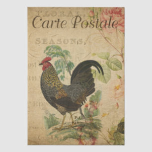 Vintage französische Hühner-Decoupage-Postkarte Seidenpapier