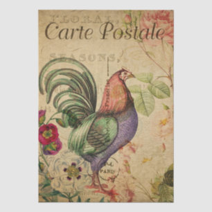 Vintage französische Hühner-Dekoupage-Postkarte Seidenpapier