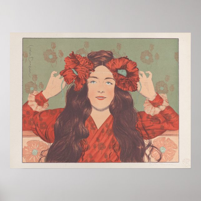 Vintage französische Illustration eines weiblichen Poster (Vorne)