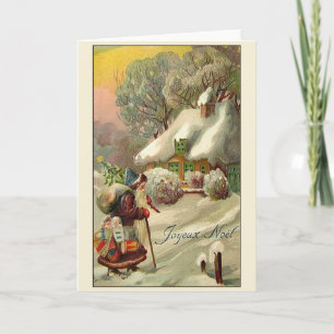 Vintage französische Joyeux Noël Weihnachtskarte Feiertagskarte