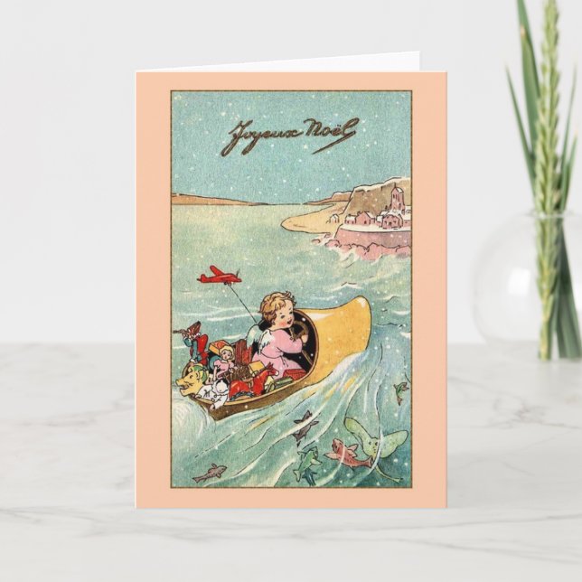 Vintage französische Joyeux Noël Weihnachtskarte Feiertagskarte (Vorderseite)