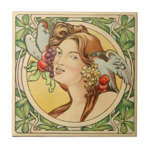 Vintage französische Jugendstil-Keramik Fliese
