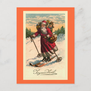 Vintage französische Karte "Santa on Skis"