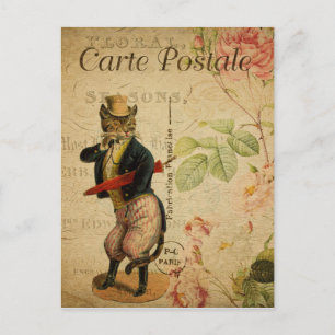 Vintage französische Katze mit Monokel und Regensc Postkarte