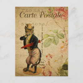 Vintage französische Katze mit Monokel und Regensc Postkarte