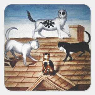 Vintage französische Katzen auf einem Dach Quadratischer Aufkleber