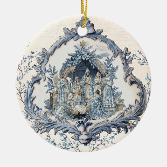 Vintage französische Kinderkrippe | Christmas Keramik Ornament (Vorne)