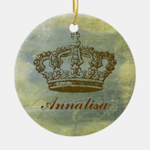 Vintage französische Kronen-personalisierte Keramik Ornament