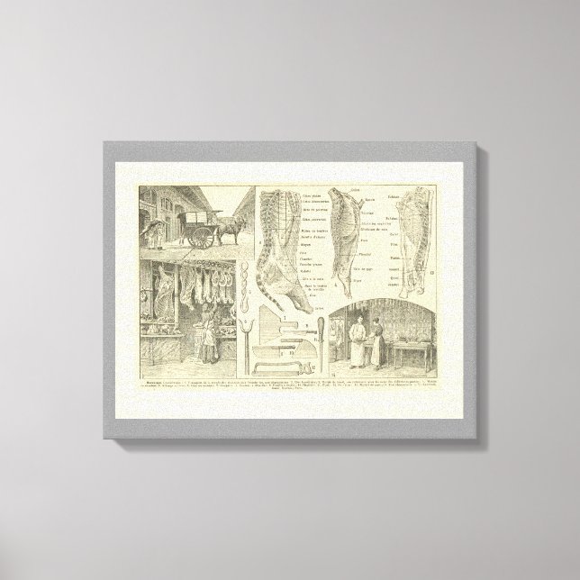 Vintage französische Küche, Fleischstücke aus Metz Leinwanddruck (Vorderseite)