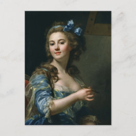 Vintage französische Kunstfrau in blauem Kleid Postkarte