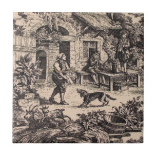 Vintage französische Land-Schwarz-Keramik-Fliese Fliese