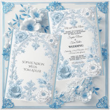 Vintage französische Landhochzeit Blumen Blau Weiß