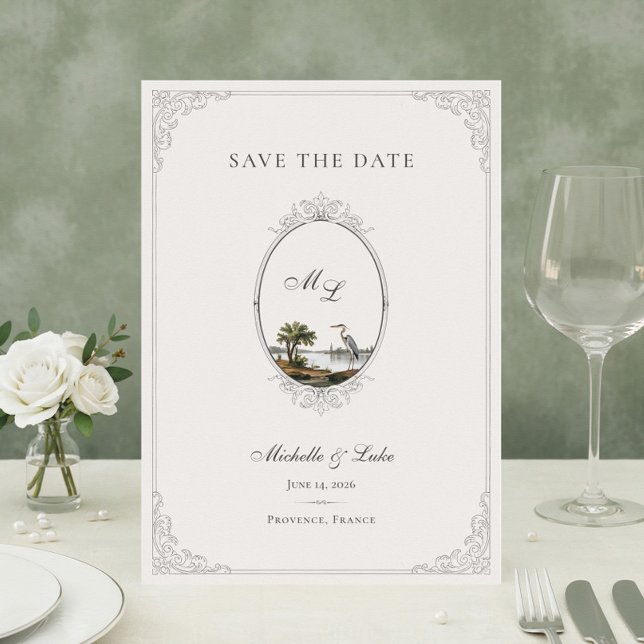 Vintage französische Landschaft Monogramm Hochzeit Save The Date (Von Creator hochgeladen)