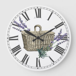 Vintage französische Lavender Basket Floral Große Wanduhr