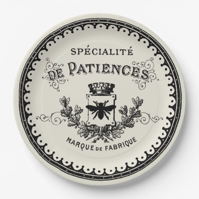 Vintage französische Letterbeete & Crown auf Beige Pappteller (Vorderseite)