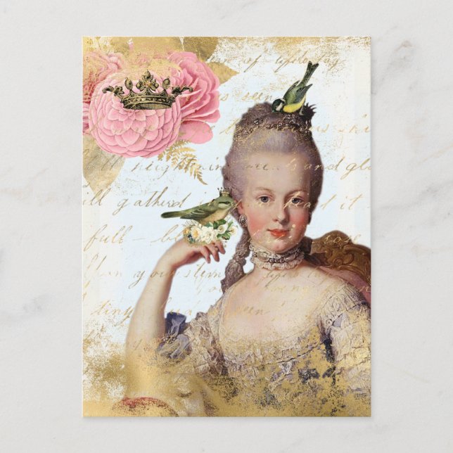 Vintage französische Marie Antoinette shabby Postkarte (Vorderseite)