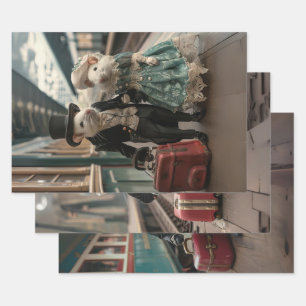 Vintage französische Mäuse-Dekoupage Geschenkpapier Set