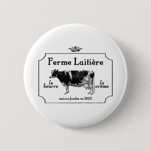 Vintage französische Molkerei mit Vintager Kuh Button