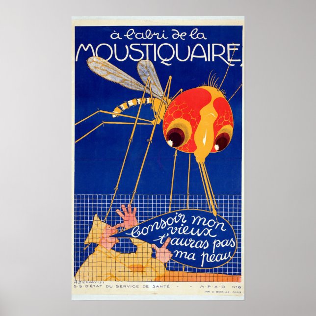 Vintage französische Moskito Pest Kontrolle Werbun Poster (Vorne)