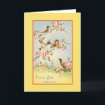 Vintage französische Mutter Geburtstagskarte Karte<br><div class="desc">Retro / Vintage French Mother Birthday greeting card. Lovely birds sitting in a blossoming tree! Gute Party,  Mama! Happy Birthday Mom!</div>