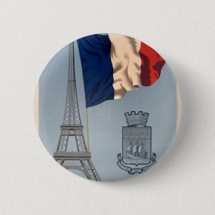 Vintage französische Nationalflagge und Eiffelturm Button