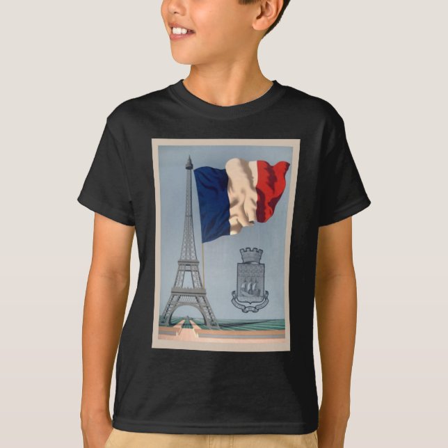 Vintage französische Nationalflagge und Eiffelturm T-Shirt (Vorderseite)