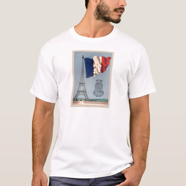 Vintage französische Nationalflagge und Eiffelturm T-Shirt (Vorderseite)