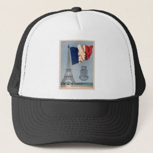 Vintage französische Nationalflagge und Eiffelturm Truckerkappe