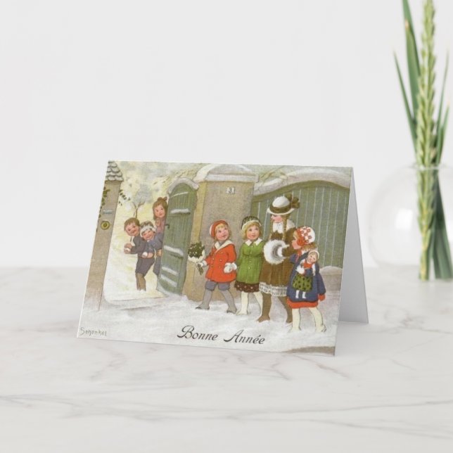 Vintage französische Neujahrskarte Feiertagskarte (Vorderseite)
