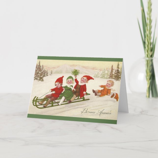 Vintage französische Neujahrskarte Feiertagskarte (Vorderseite)